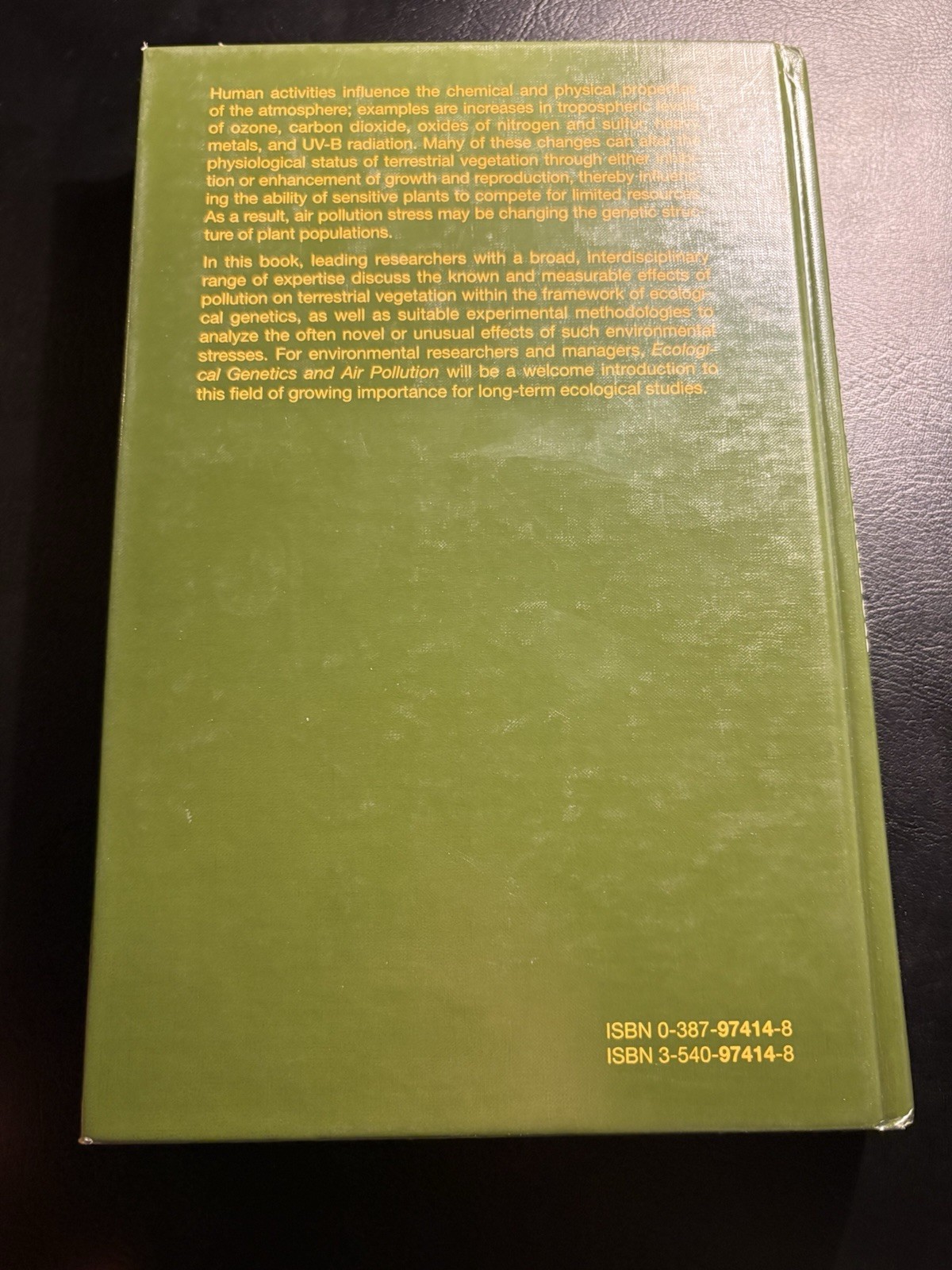 Ecological Genetics Air Pollution Springer 1991 HC Plant Ecology Ozone