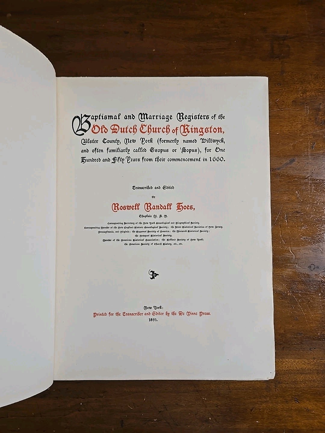 Baptismal & Marriage Register of The Old Dutch Church of Kingston, NY 1660-1809