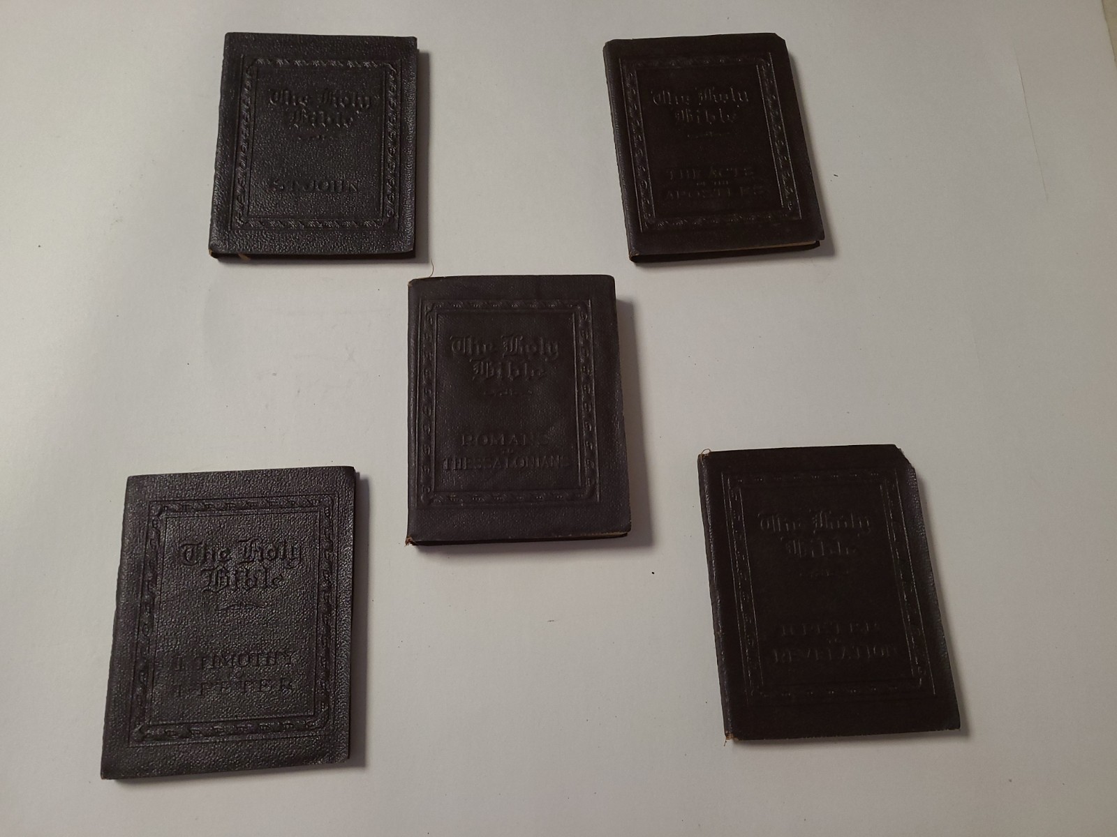 Rare Little Leather Library Complete 30 HOLY BIBLE Original Cedar Box A8
