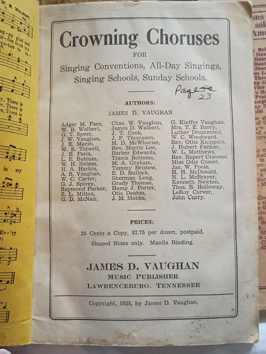 Three Vtg PB Hymnals James D. Vaughan ~ Shaped Notes 1934 1938 1945 1949 1958