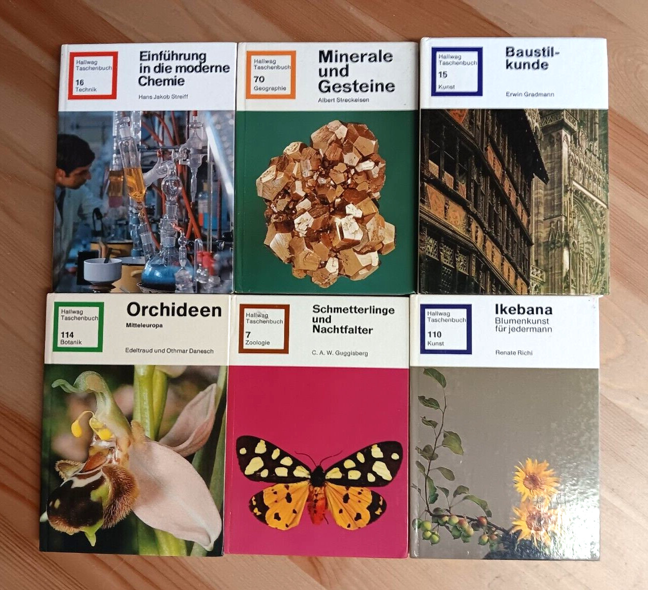 6 German Language Pocket Books 1977 Hallwag Taschenbuch Butterflies Minerals