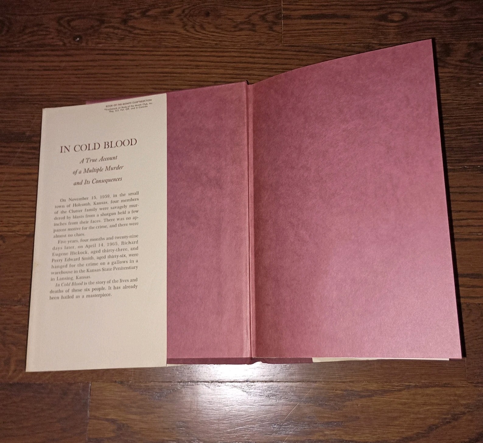 In Cold Blood Truman Capote 1965 First Edition Hardcover Book Of The Month Club