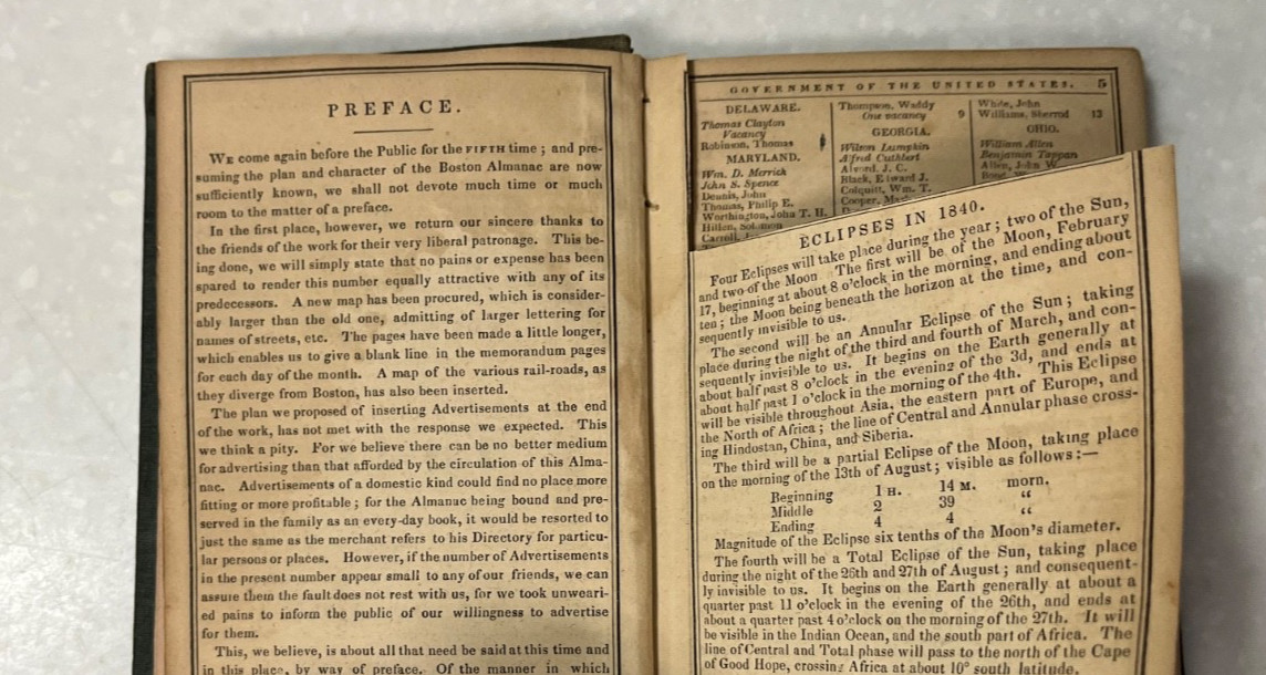 The Boston Almanac for the Year 1840 by S. N. Dickinson
