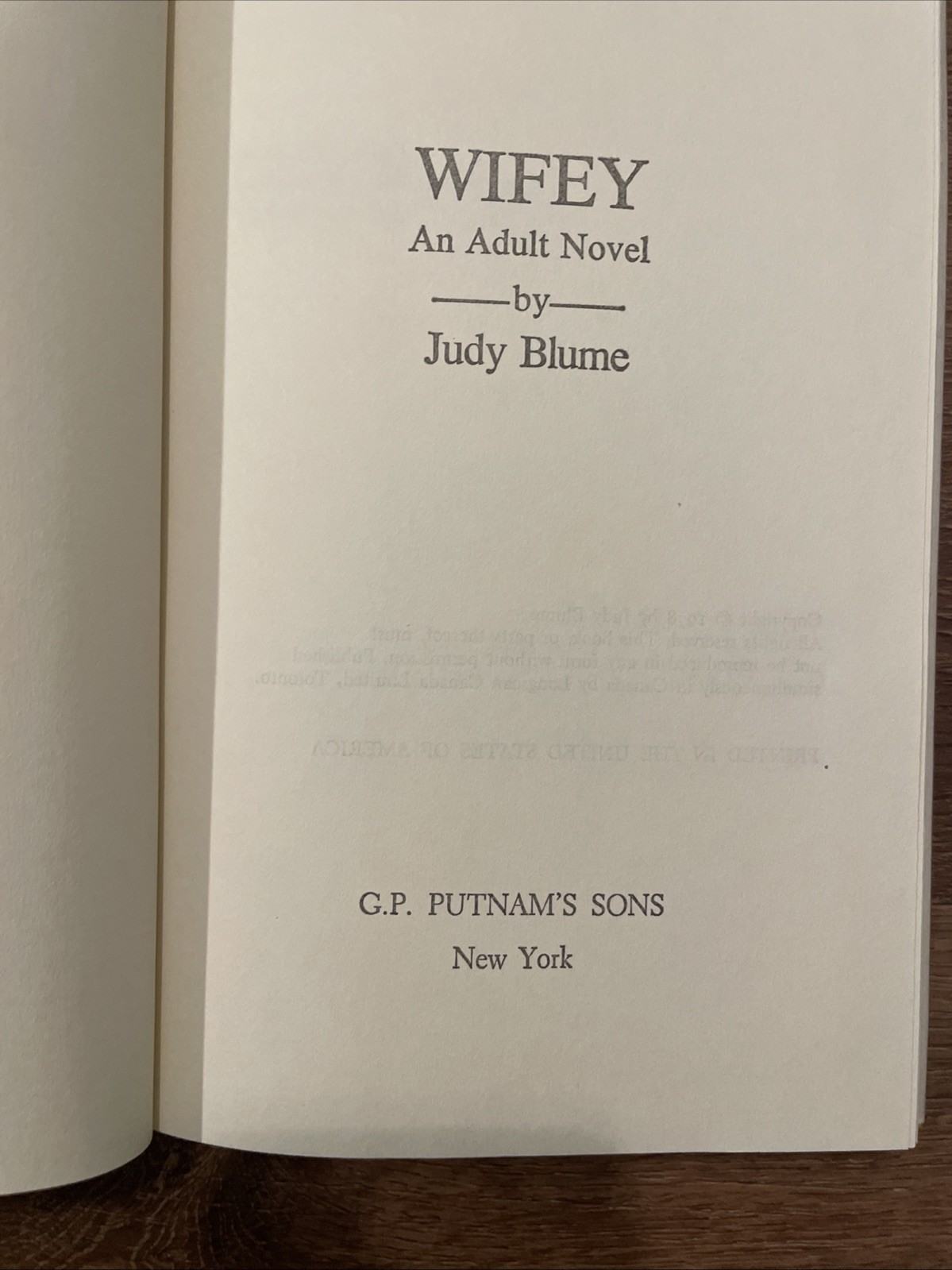 WIFEY Judy Blume 1978 G.P. Putnam’s Sons Book Club Edition HBDJ EXC