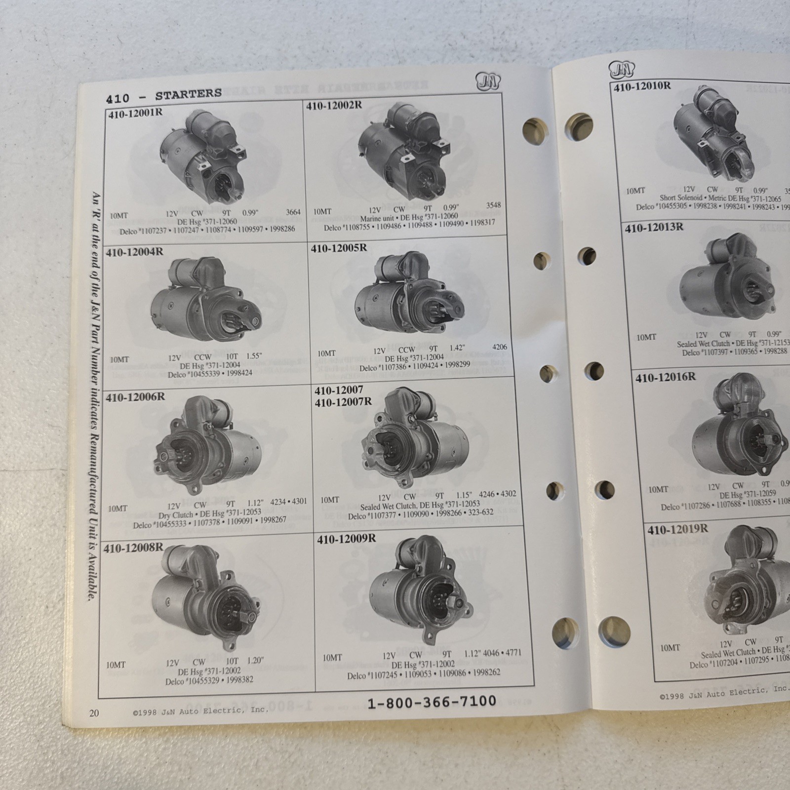 J&N Auto Electric Inc. Alternators Starters Generators 1998 Catalog #910-14810