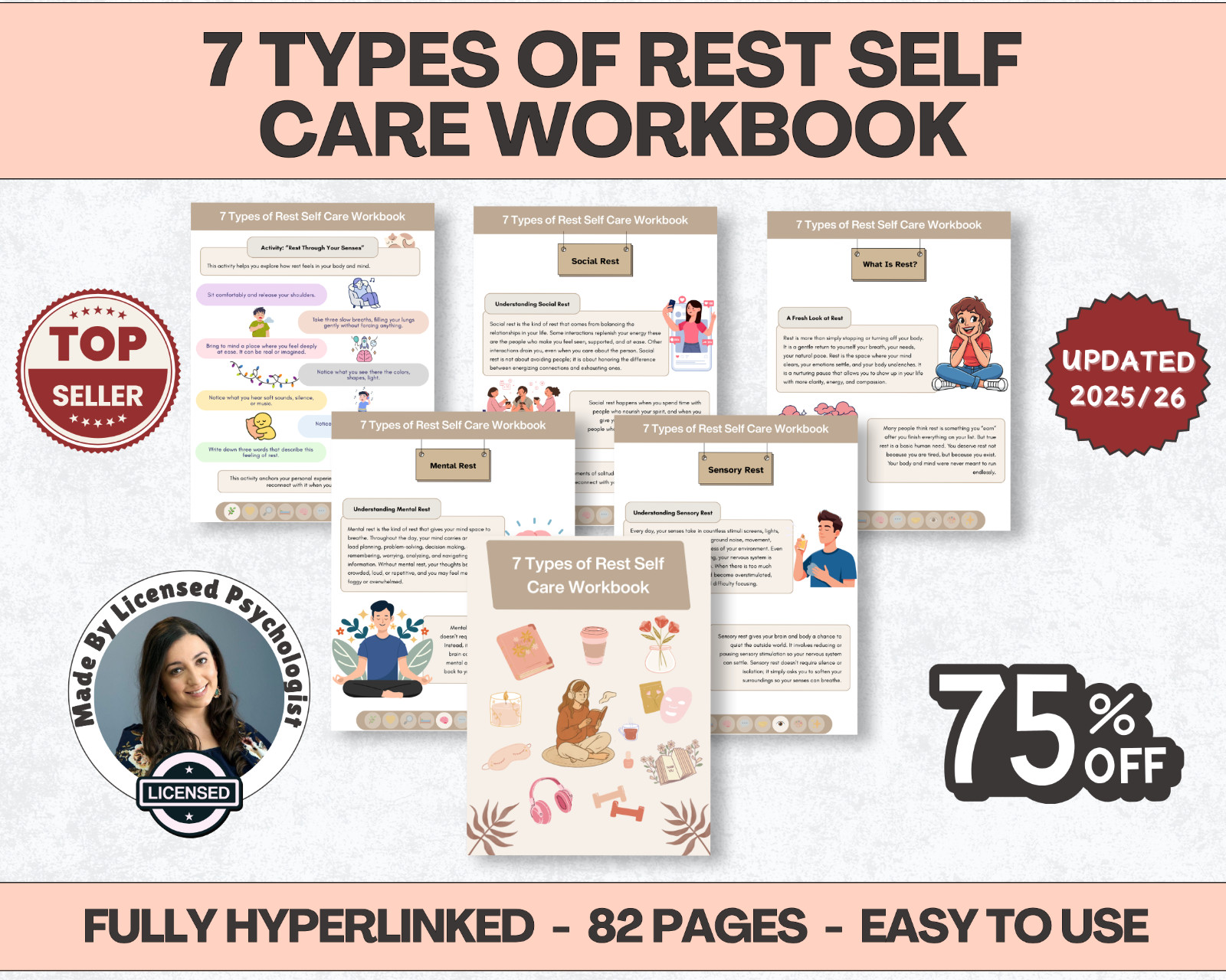 7 Types of Rest Self Care Workbook, 82+ Pages, 10+ Topics