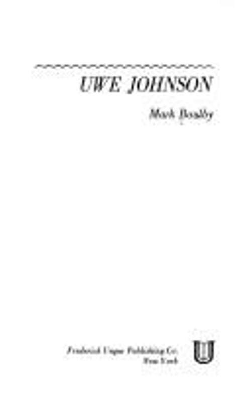 Uwe Johnson Hardcover Mark Boulby