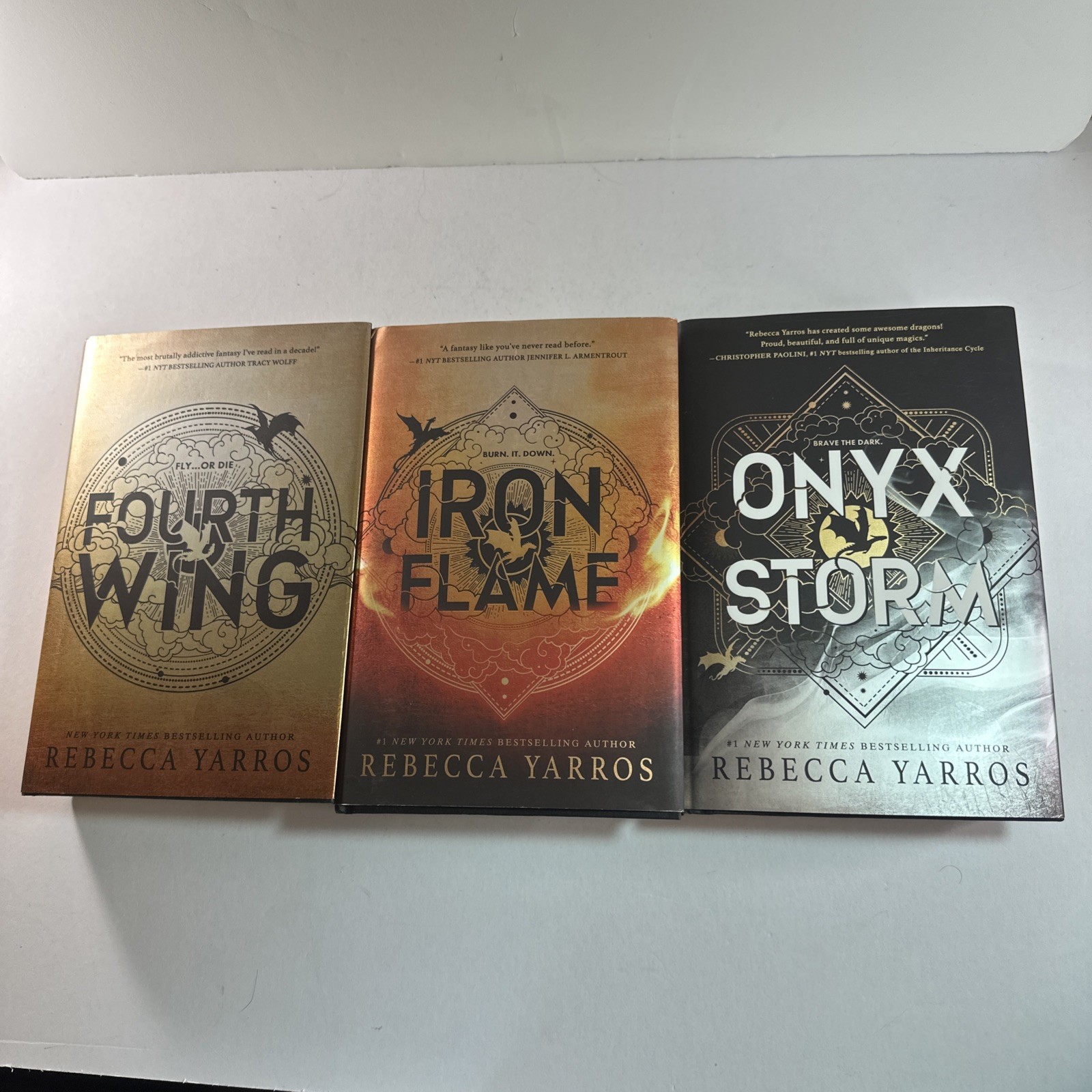 Fourth Wing, Iron Flame & Onyx Storm by Rebecca Yarros First Editions HC Trilogy