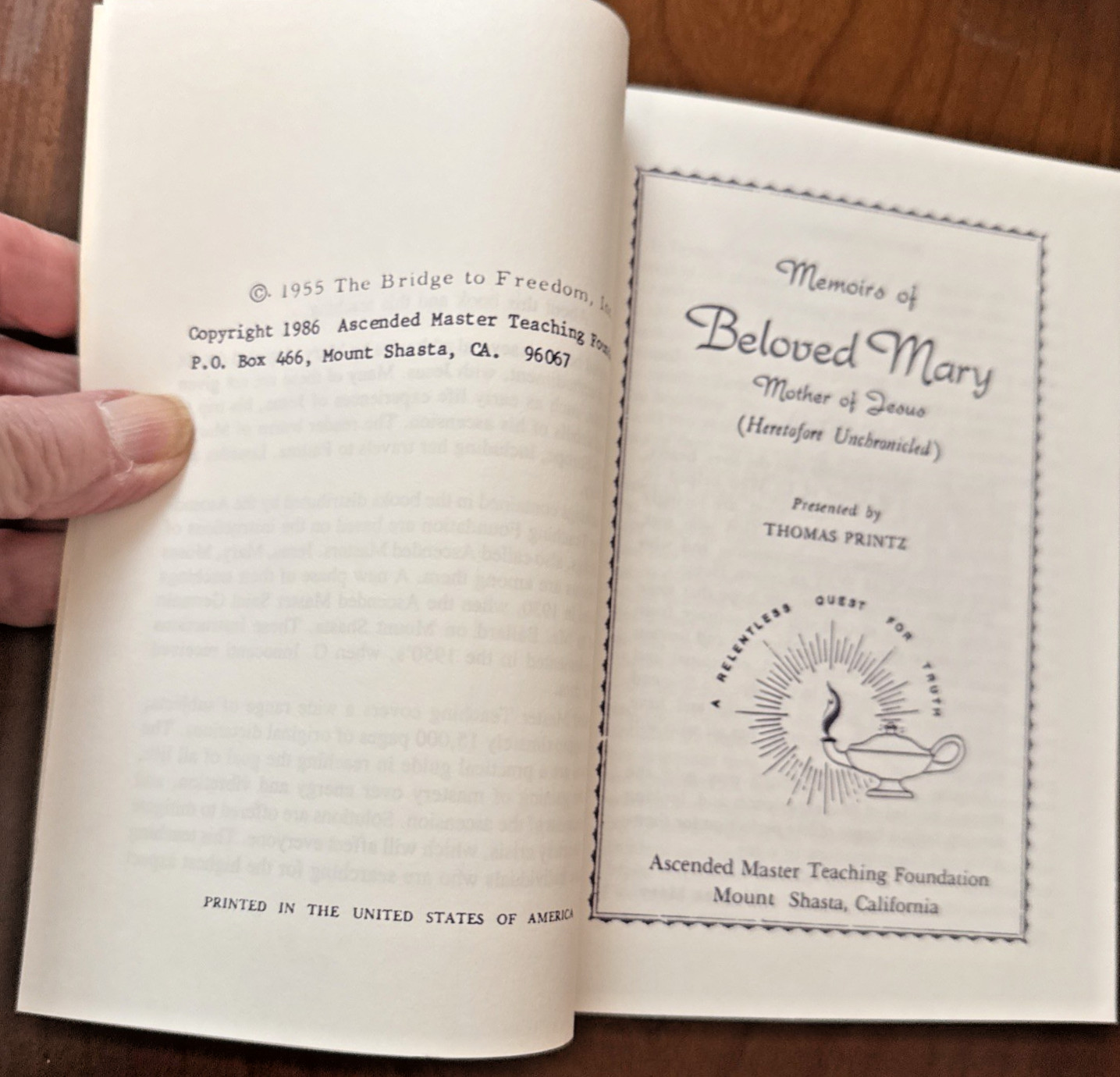 Memories of Beloved Mary Mother of Jesus By Thomas Printz – Ascended Master 1986