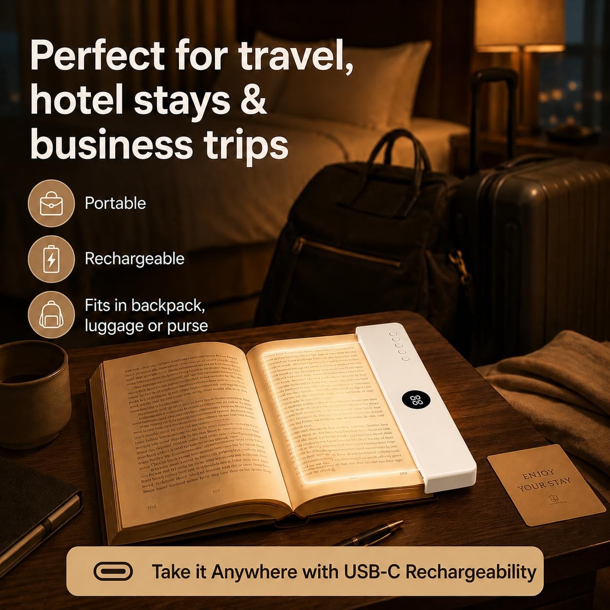 Book Light, Rechargeable Clear Flat Book Lights for Reading in Bed at Night w…