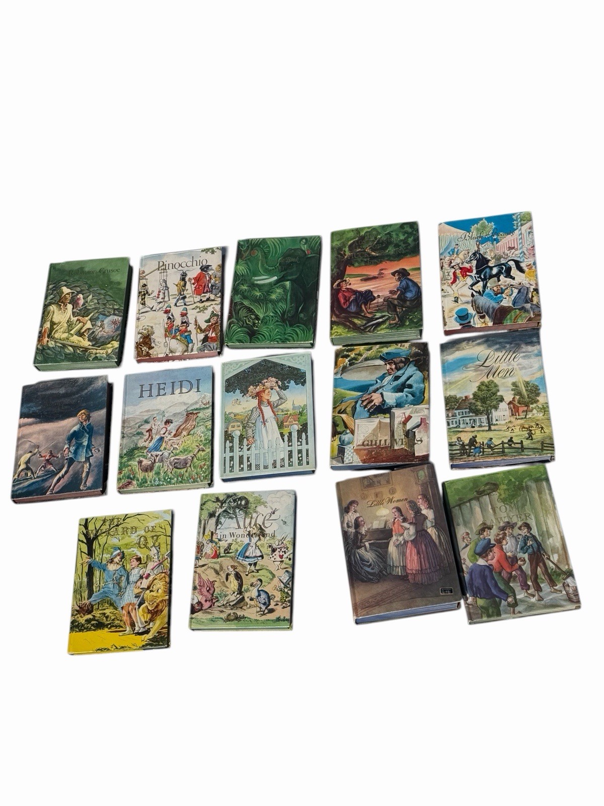 Vintage ILLUSTRATED JUNIOR LIBRARY Lot of 14 Books Oz, Heidi, Jungle, Alice Finn