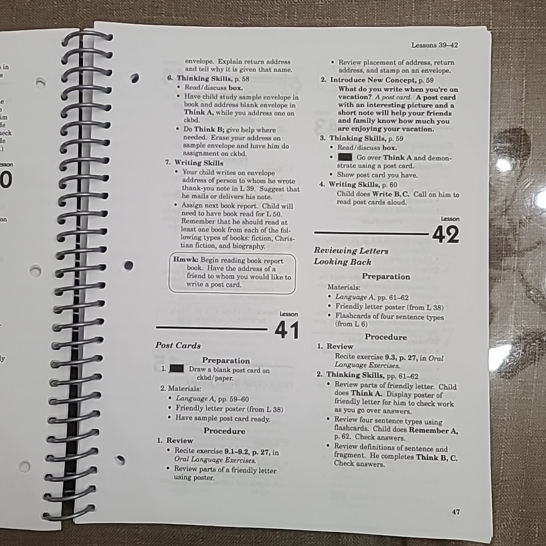 Abeka Language Arts 4 Curriculum Lesson Plans
