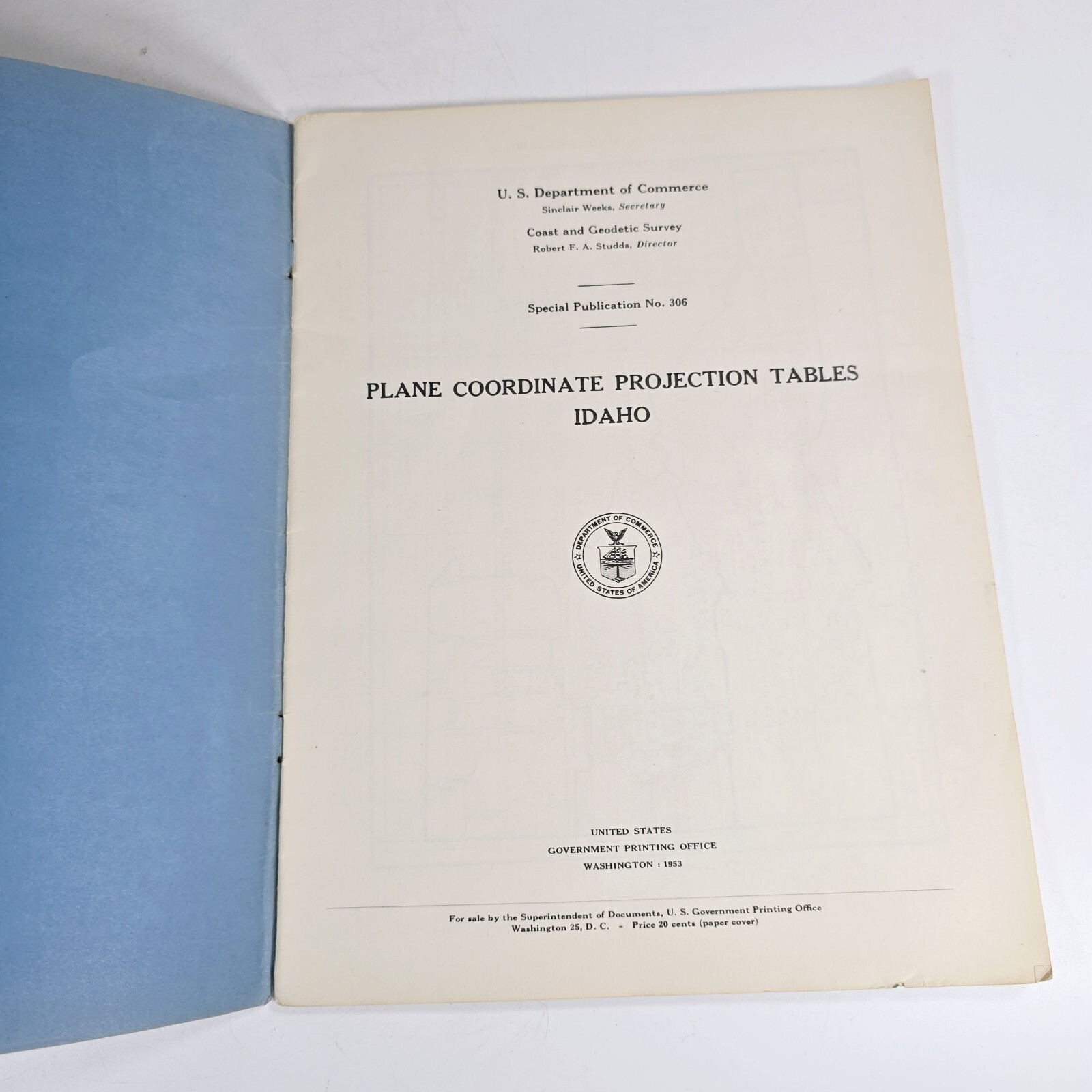 Plane Coordinate Projection Tables Idaho Tranverse Mercator 1953 Special 306 PB