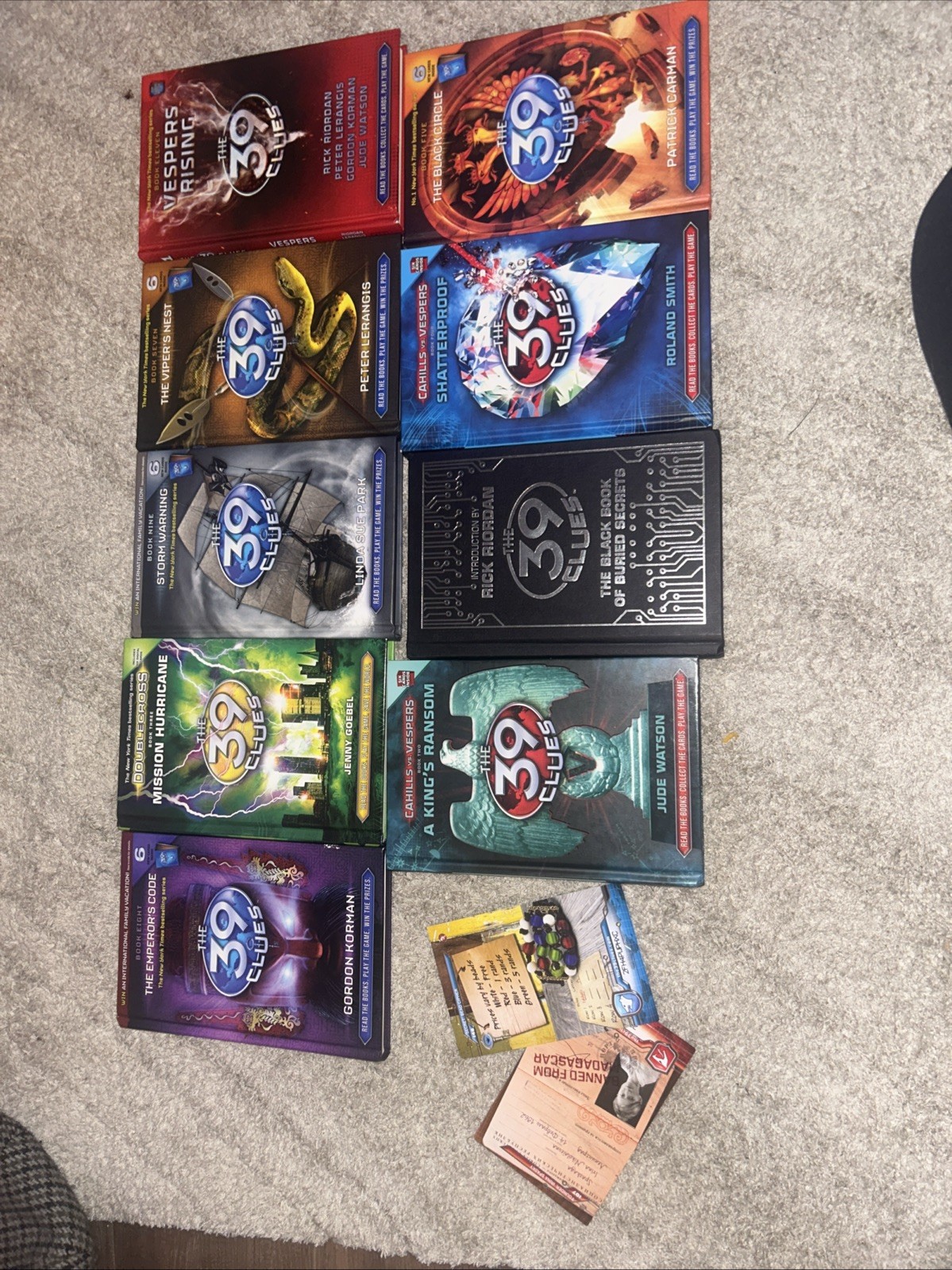 The 39 Clues Books (9) + 2 SEALED Card Packs Mixed Set