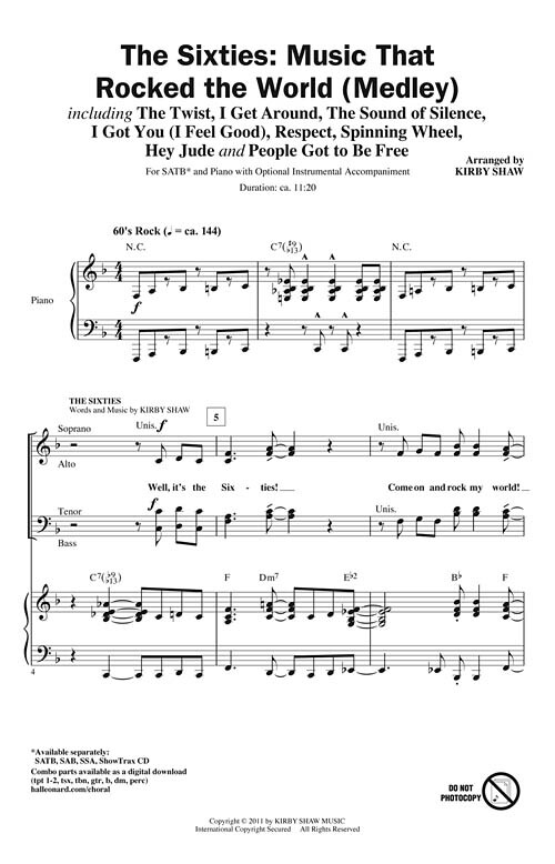 The Sixties: Music that Rocked the World SATB Pop Choral Series A