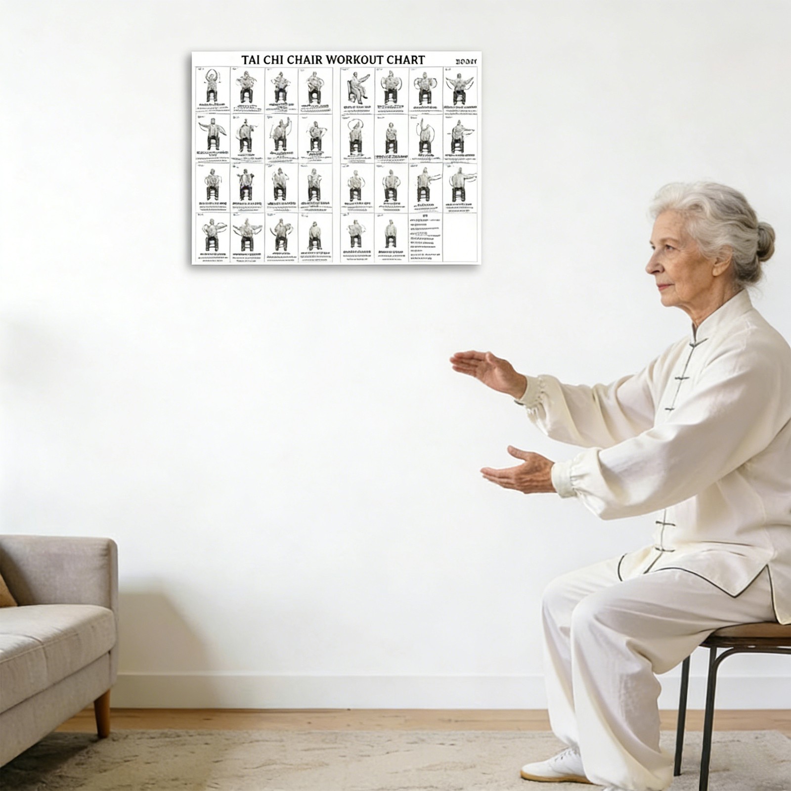 Tai Chi Chair Exercise Poster Seated Workout for Seniors & Beginners