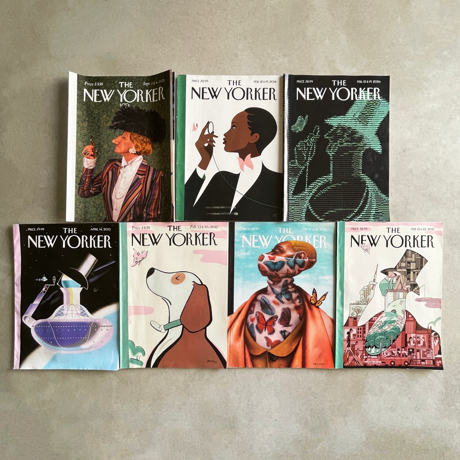 The New Yorker Magazines • 7 Eustace Tilley Covers • No Subscription Labels