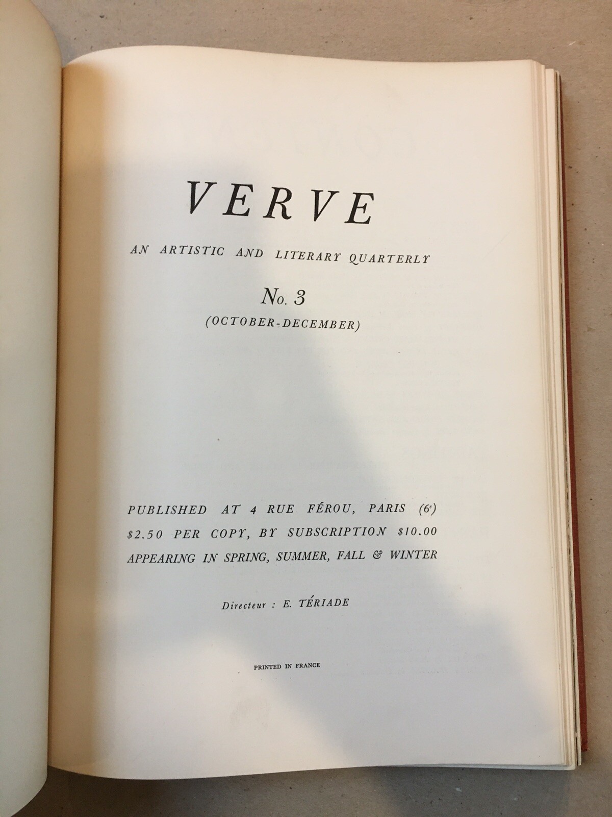 Verve, Volume I, Nos. 2-3-4 (1938-1939) Clothbound – Complete w/ Original Covers