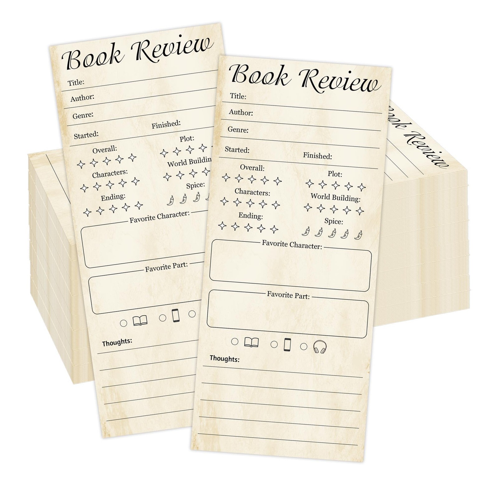 100 PCS Retro Book Review Bookmark Tracker Note Pad Log 3.5×8 Inch For Readers