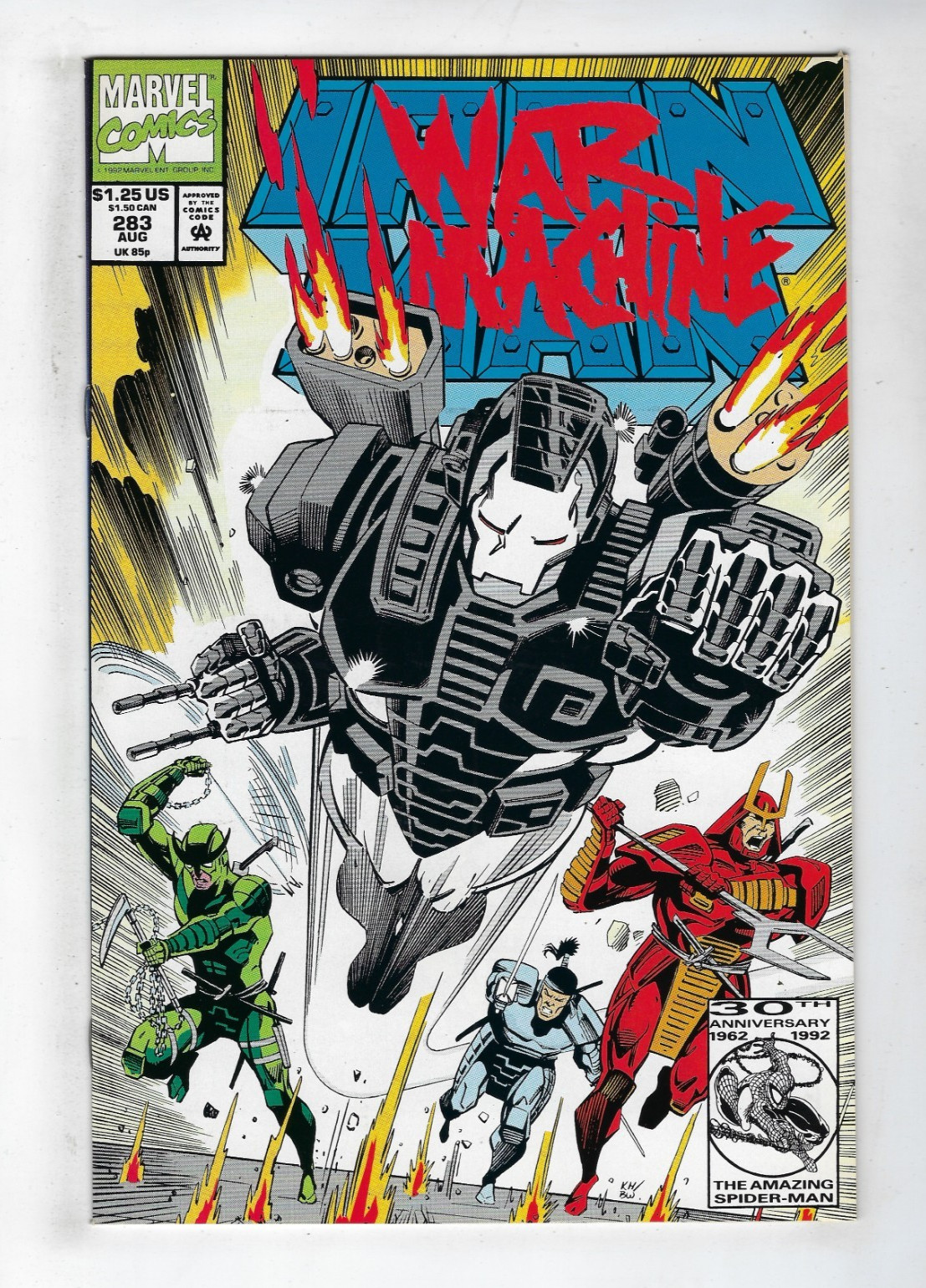 Iron Man # 283 Marvel Comics Classic War Machine cover (Aug 1992) VF+