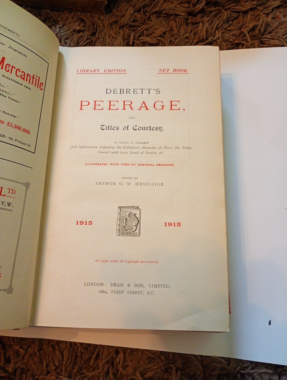 BRC DEBRETTS PEERAGE 1925 COVER POOR INSIDE FINE 1104 Pages