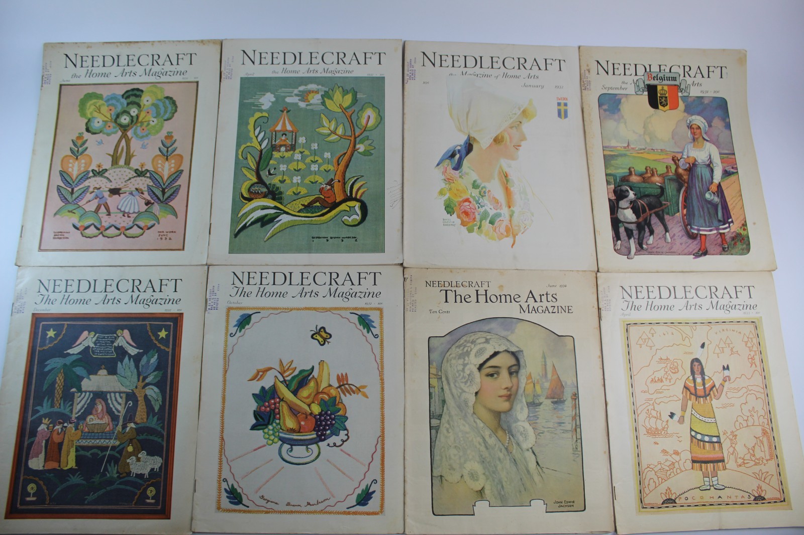 1931 – 1934 Needlecraft Magazines Lot Of 8 Good Condition Old Ads Artwork Sewing