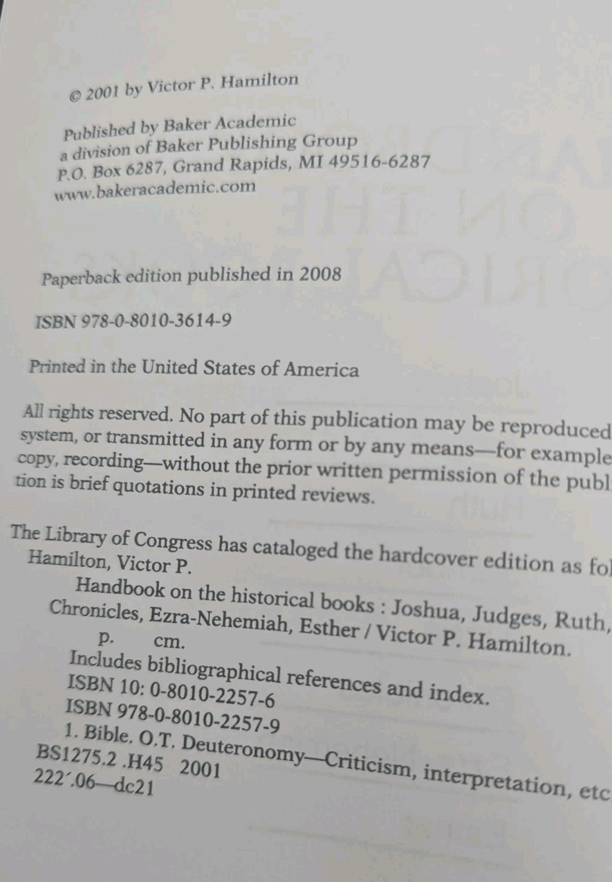 Handbook on the Historical Books Victor P Hamilton ISBN 9780801036149 VG+