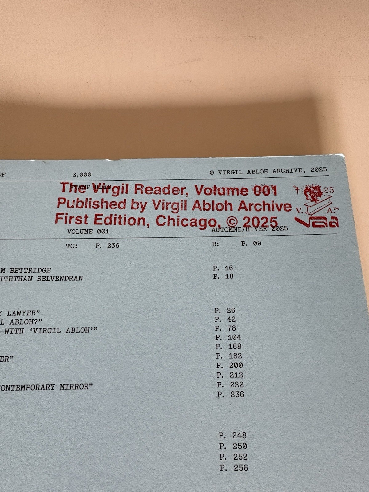 VIRGIL ABLOH ARCHIVE READER VOLUME 001 FIRST EDITION CHICAGO 2025 ALASKA jordan