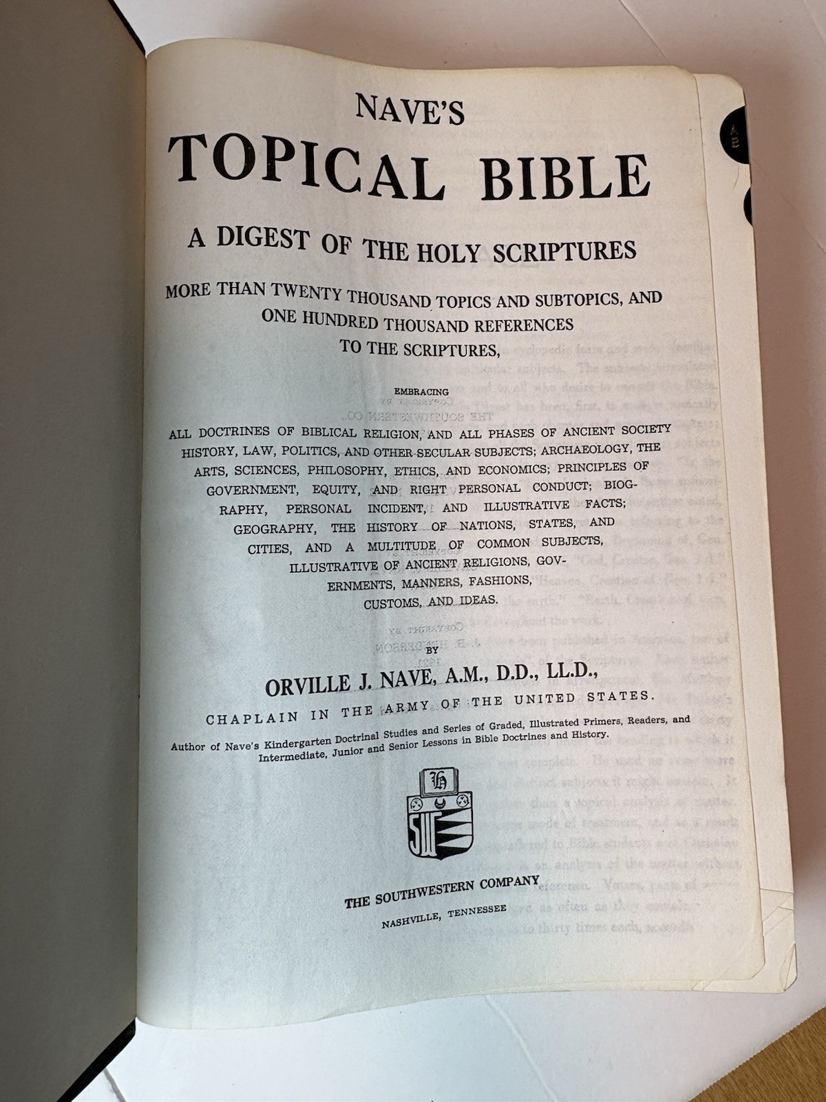 Vintage Nave’s Topical Bible Digest 1962 Southwestern Co. Thumb Index Ribbon
