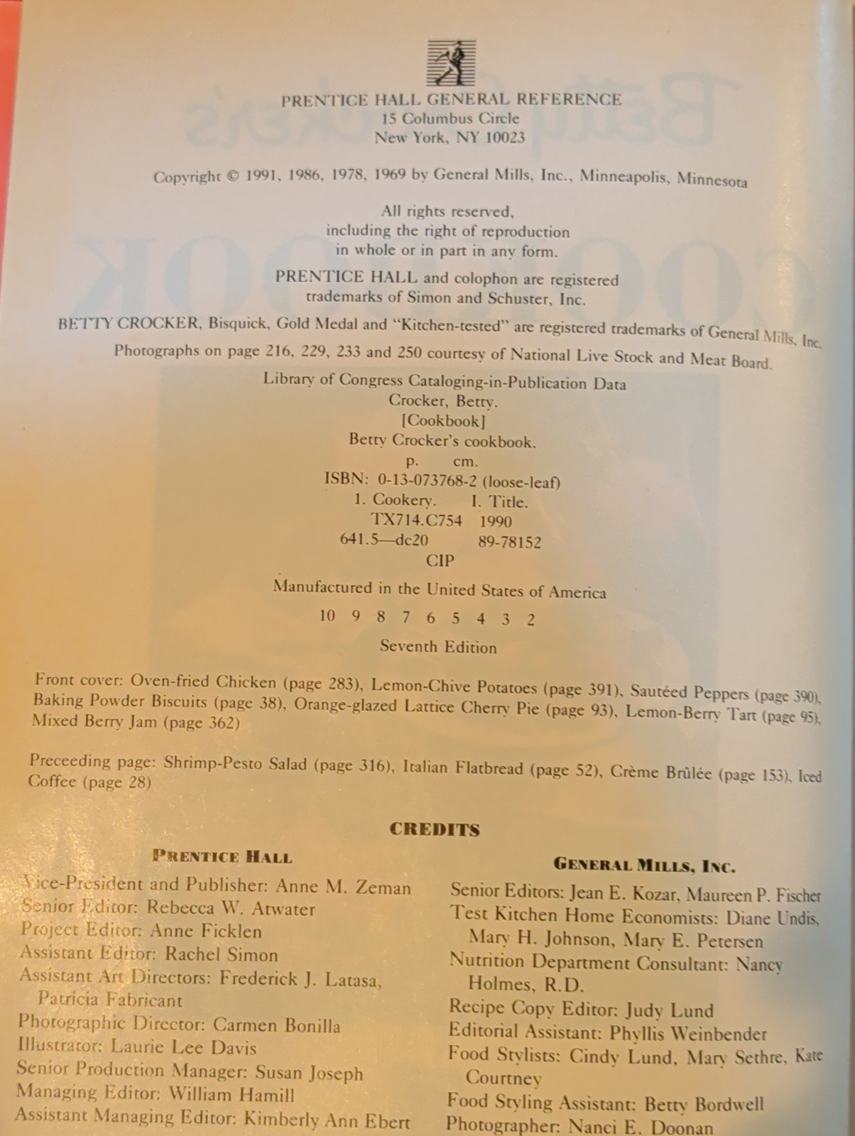 Betty Crocker’s 40th Anniversary Edition Cookbook 1991 Hardcover Book