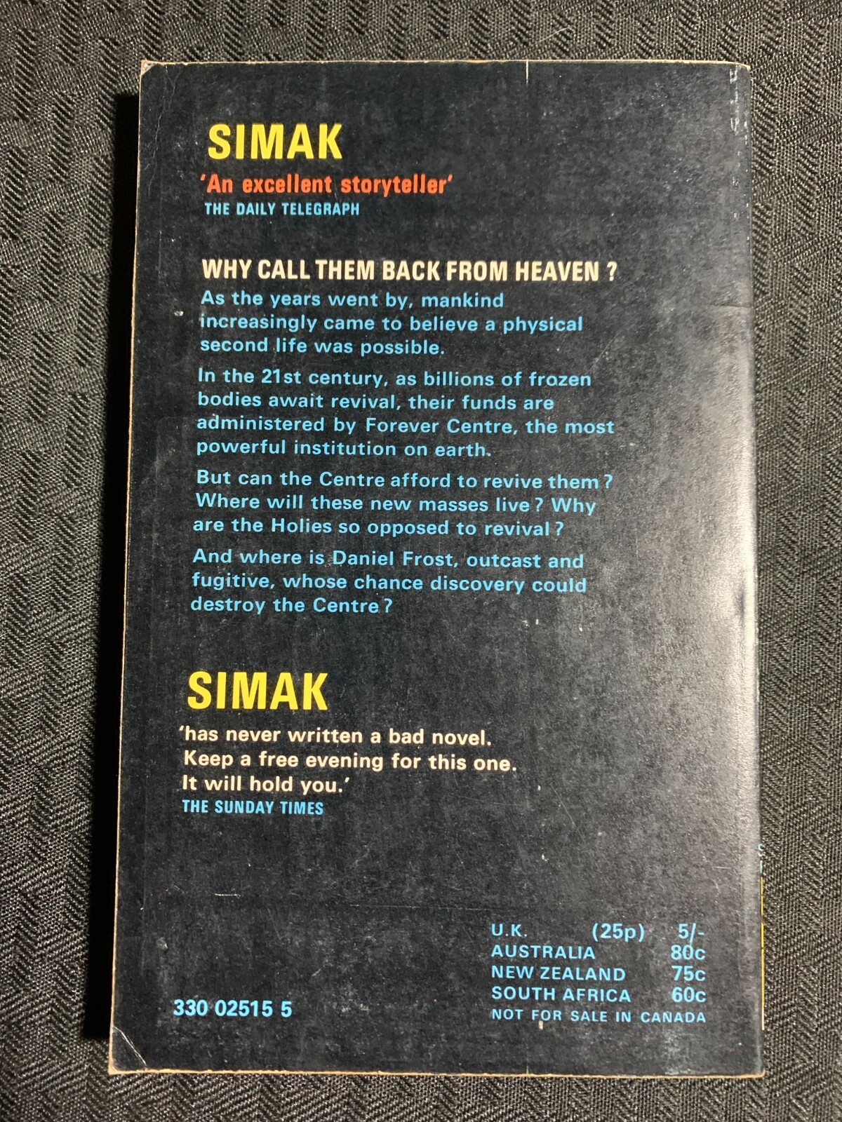 1967 WHY CALL THEM BACK FROM HEAVEN Clifford Simak VG/FN 5.0 Pan Books Paperback