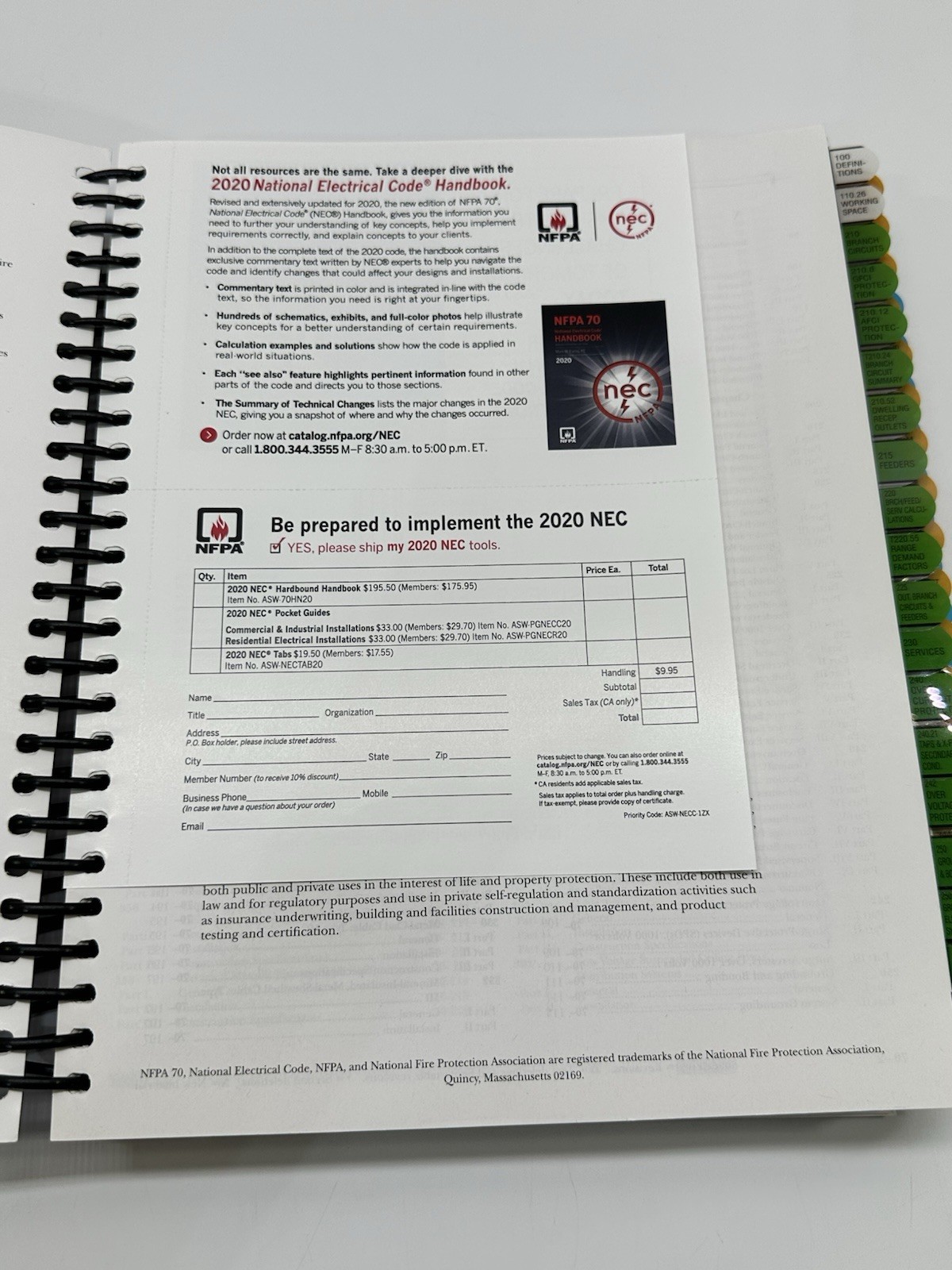 NEW NFPA 70, National Electrical Code 2020 Spiralbound Book Pretabbed Tabs NEC