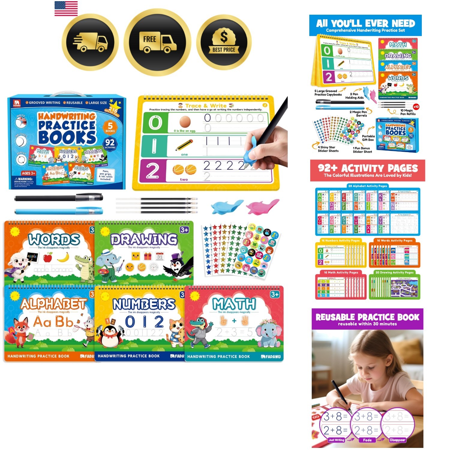Magic Grooved Writing Practice Books for Kids, Large Grooved Handwriting Copy…