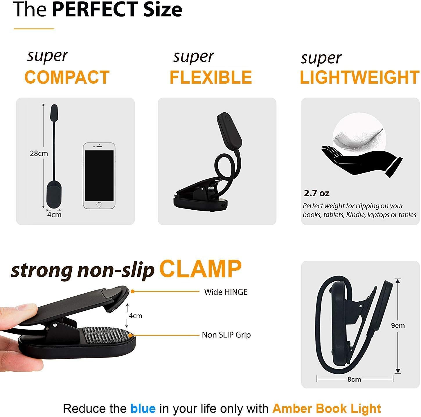 Giftable Amber Book Light – Blue Light Blocking – Night Reading Booklight Store.