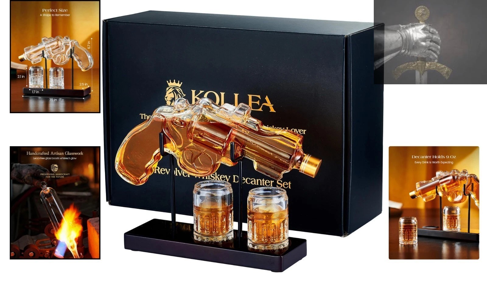 Luxury Gun-Shaped Whiskey Decanter with Glasses – Ideal for Him, 9 oz Capacity