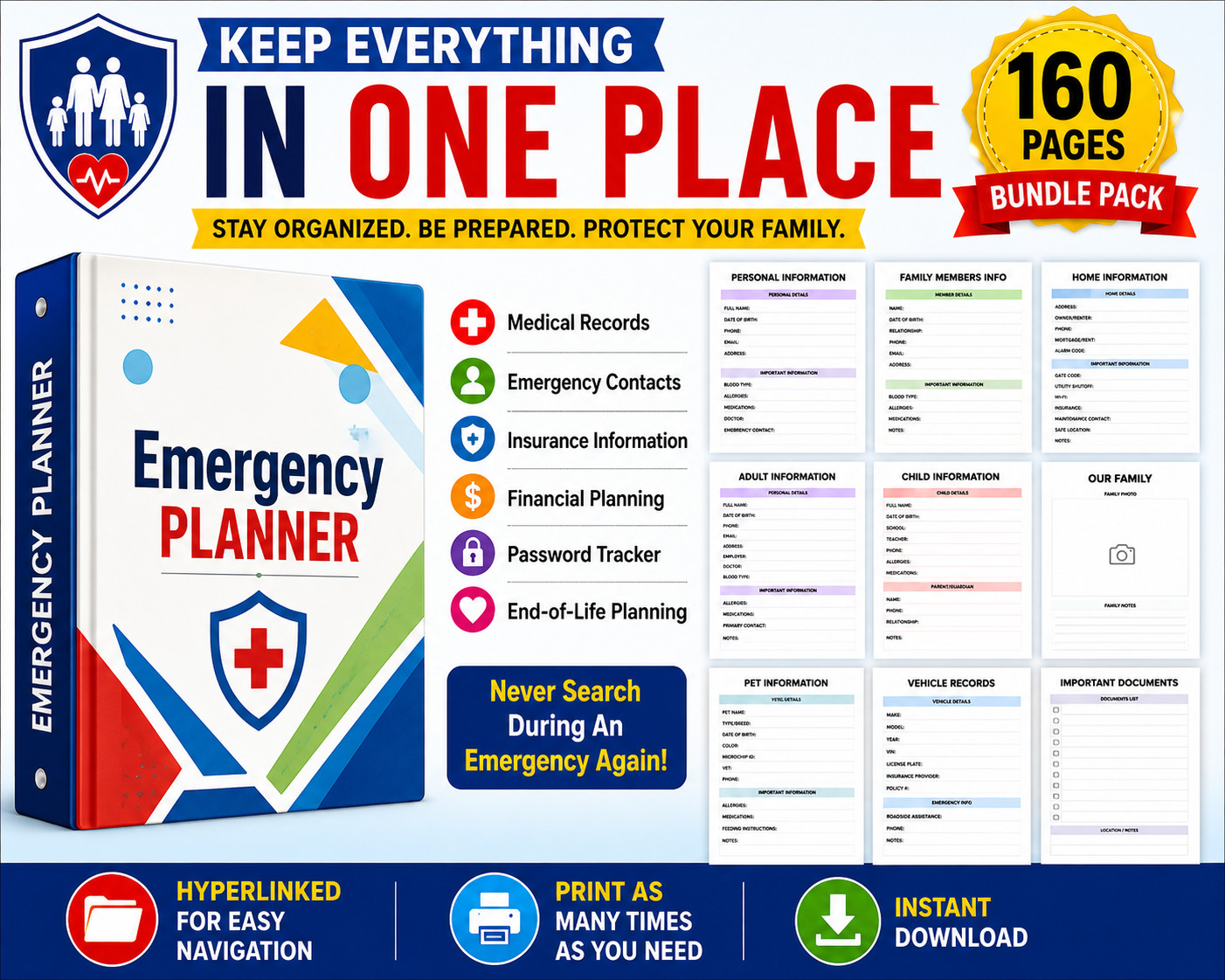 DIGITAL CONTENT- Emergency Binder Printable | End of Life Planner | Household Fa