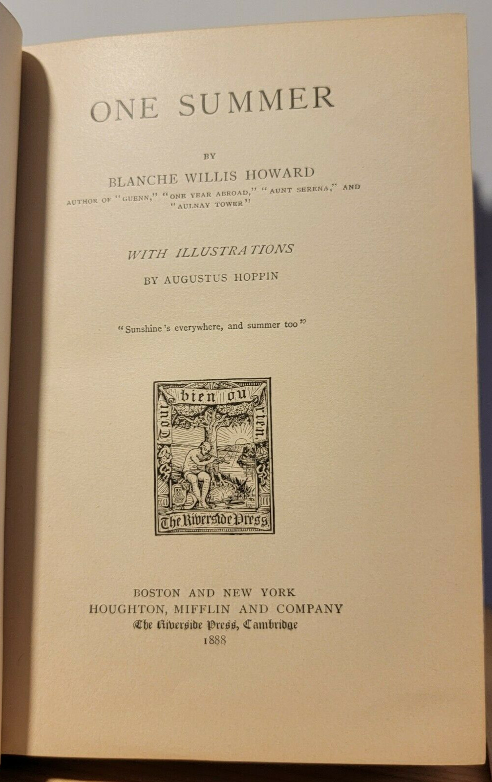 One Summer; Blanche Willis Howard 1888/HC/G Antique (see photos:)