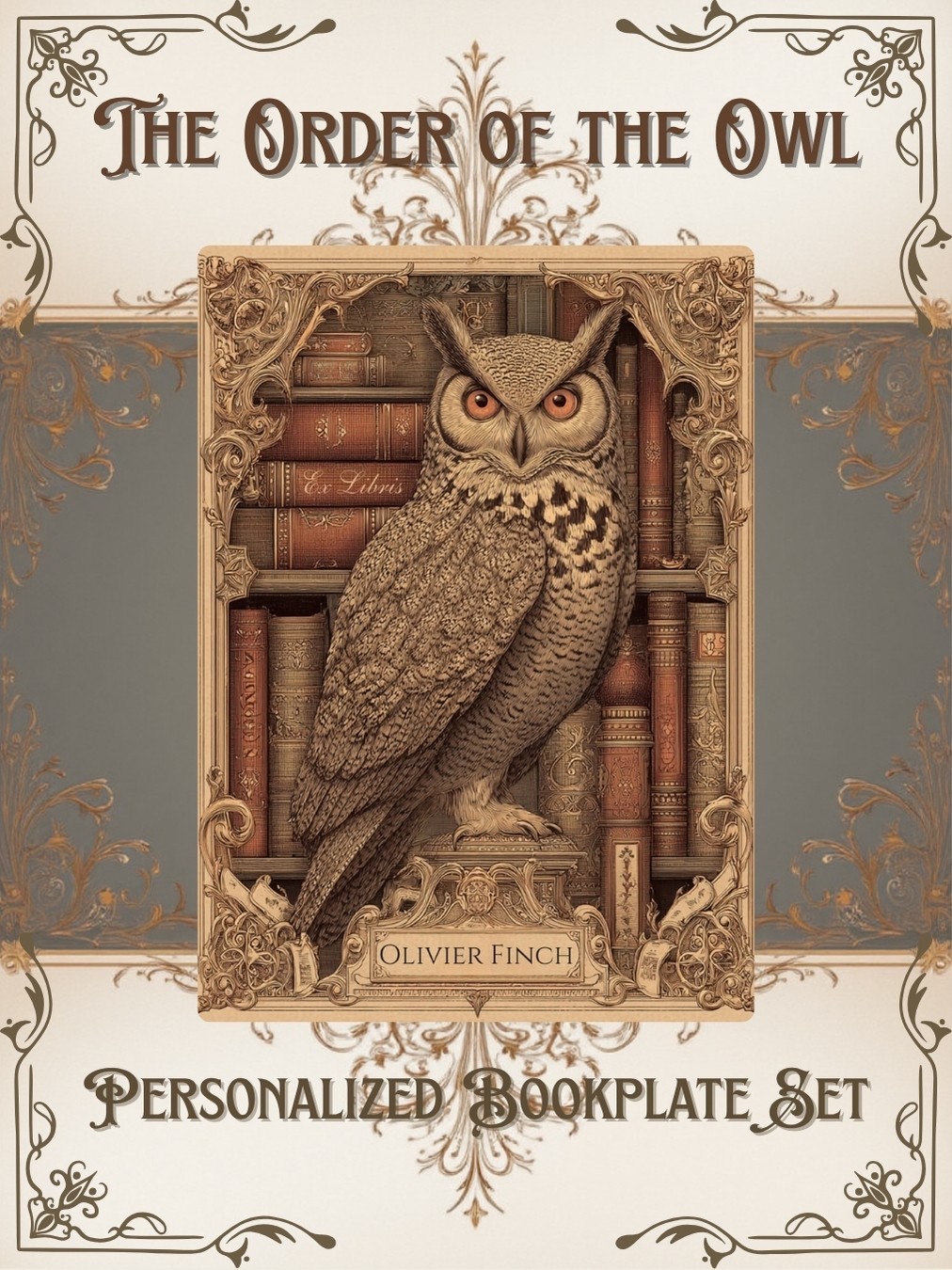 The Order of the Owl Ex Libris Personalized Bookplates Gothic Library Labels