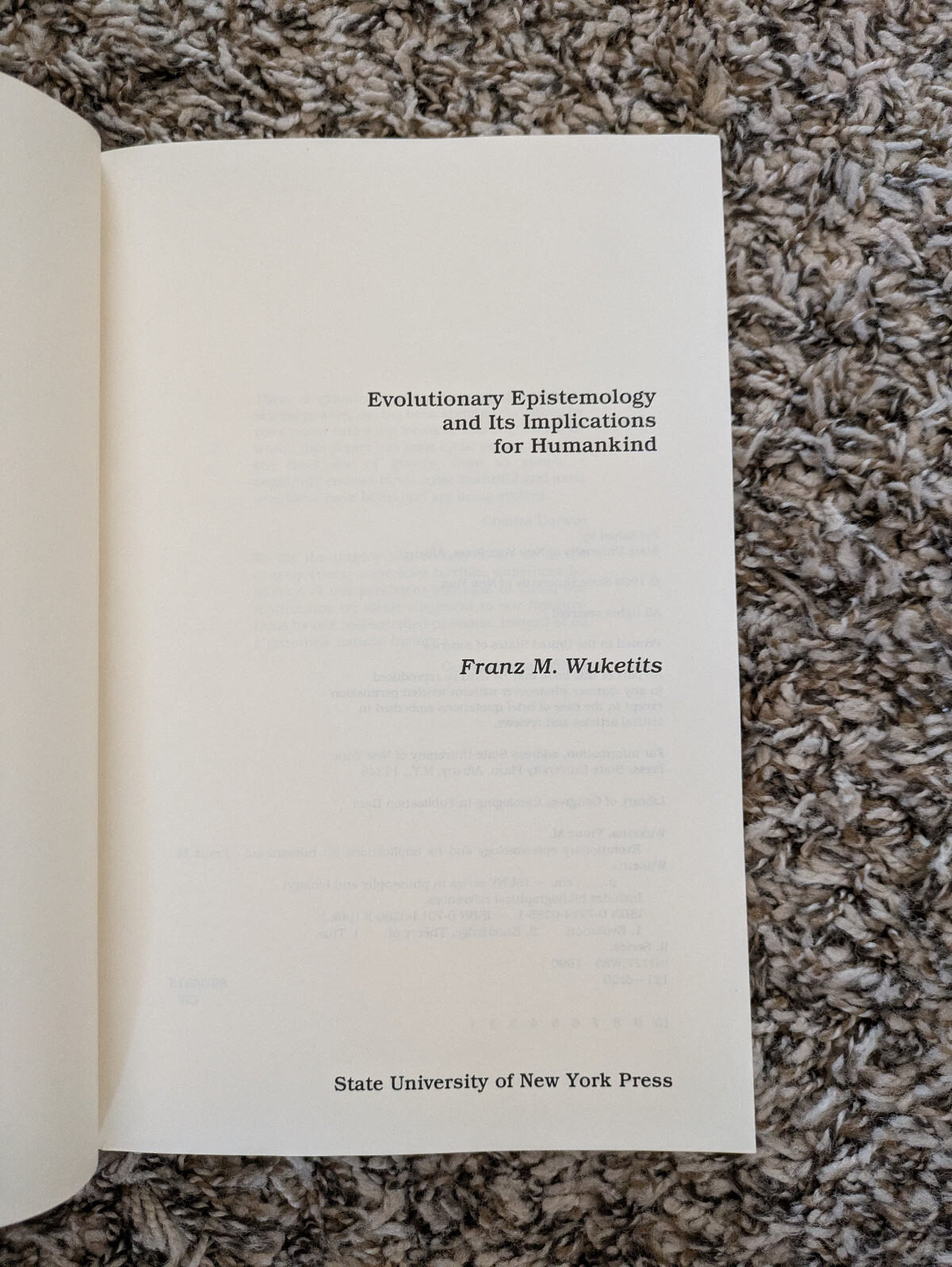 Evolutionary Epistemology and Its Implications for Humankind | Wuketit | 1990 PB