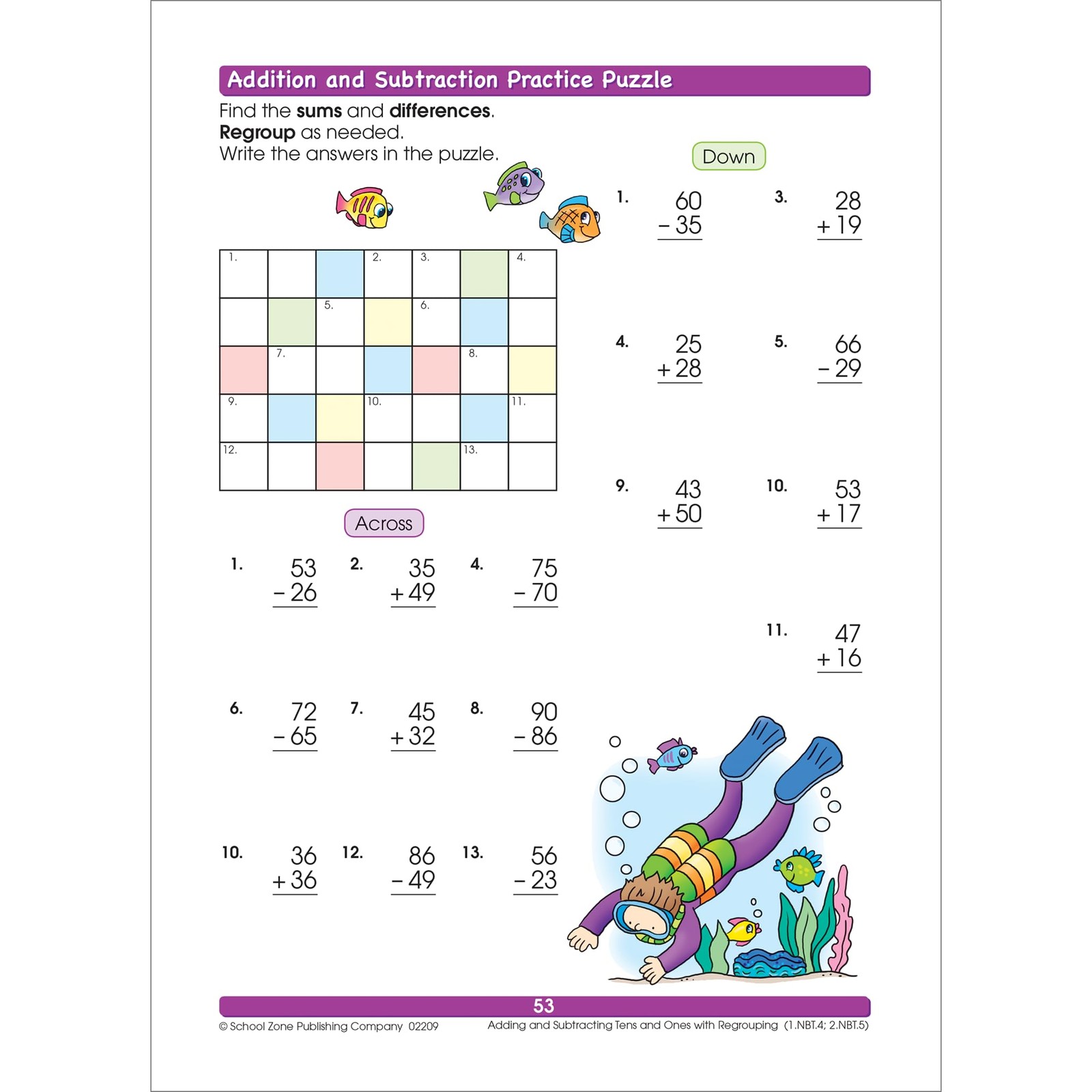 School Zone Addition & Subtraction Workbook: 64 Pages, 1st Grade, Multicolor