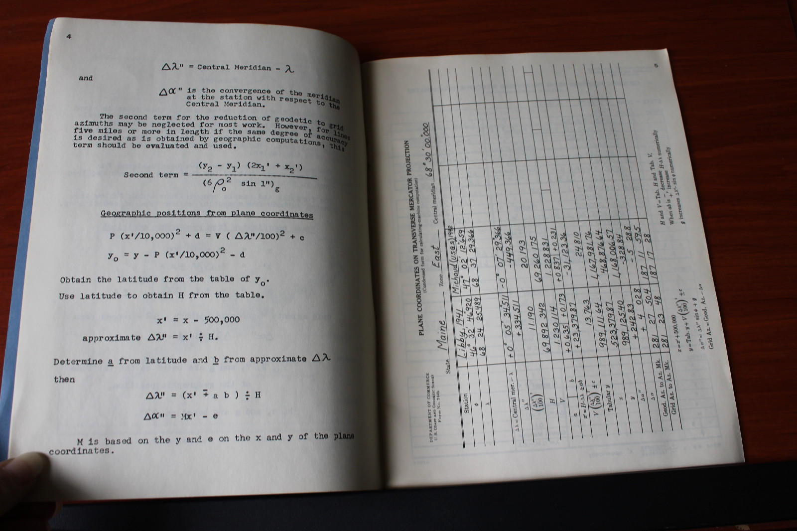 Plane Coordinate Projection Tables -Maine – Coast & Geodetic Survey 1951 PB