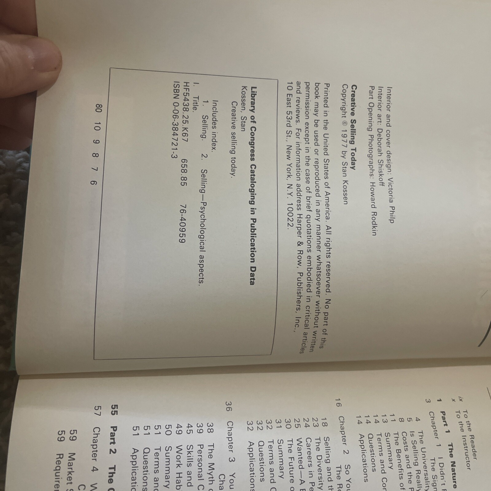 Creative Selling Today Stan Kossen Textbook 1977 IBSN 0-06-384721-3