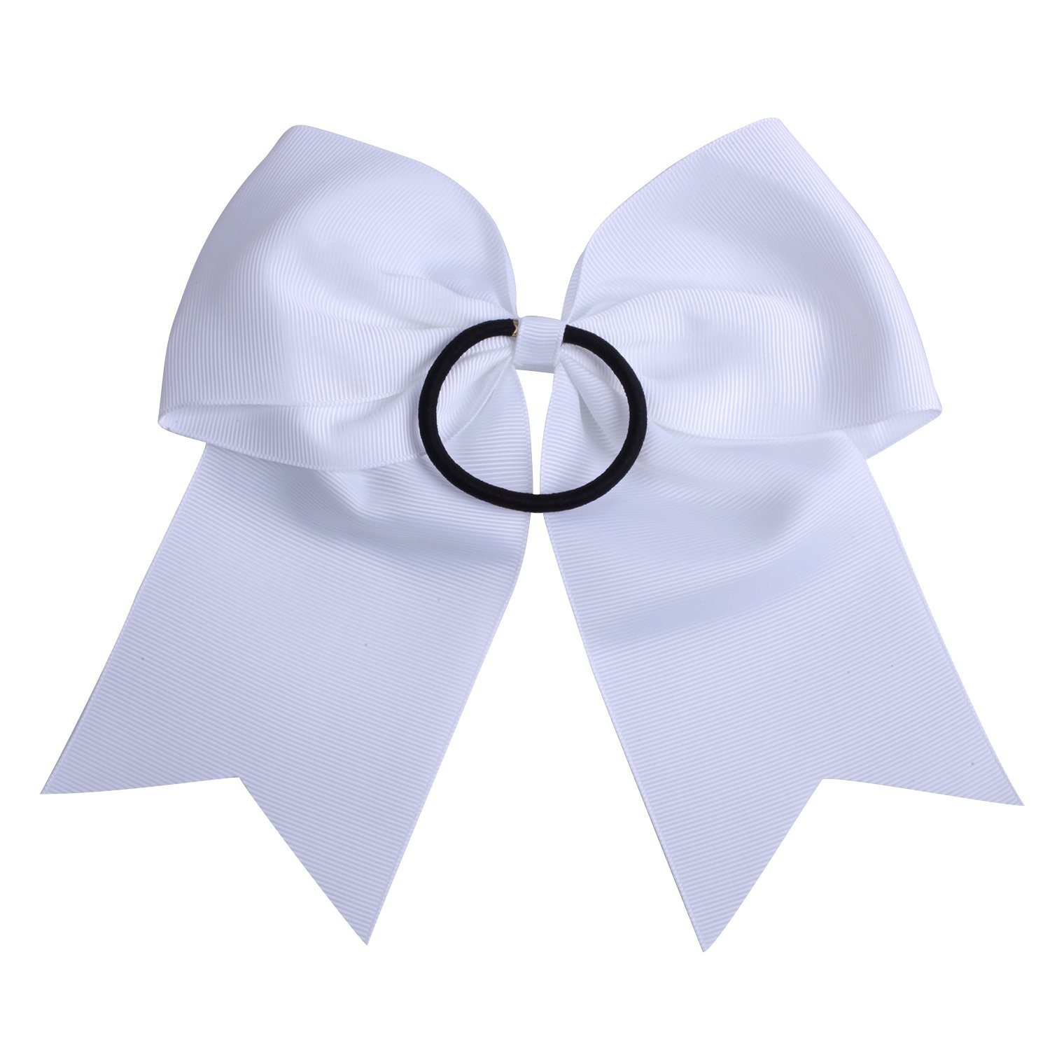 8 Inch Cheerleader Bows Ponytail Holder Solid 1 Count (Pack of 10), White