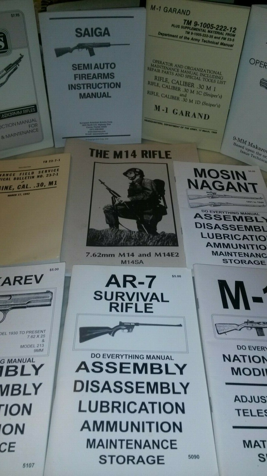 10 Rifle & Pistol Manual Lot Mosin-Nagant SKS M14 .30 Cal. Saiga M1 Garand AR-7