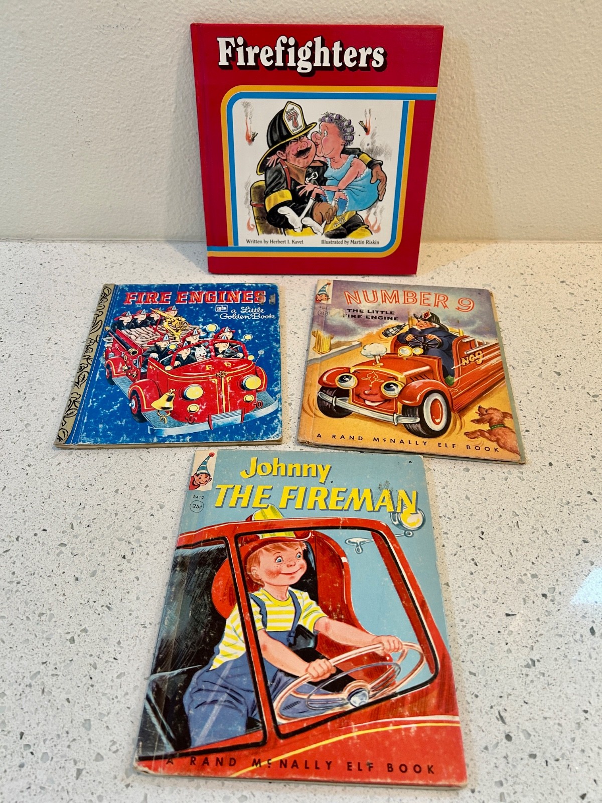 Fireman Firefighter Book Lot: Vintage Number 9, Johnny, Golden Book Fire Engines