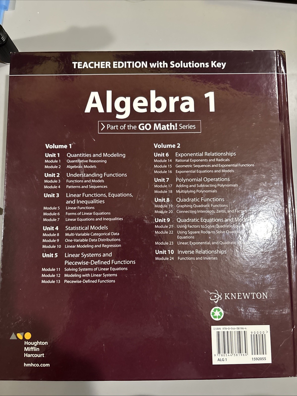 Algebra 1 Teacher Edition with Solutions Key – Hardcover Knewton Publishing