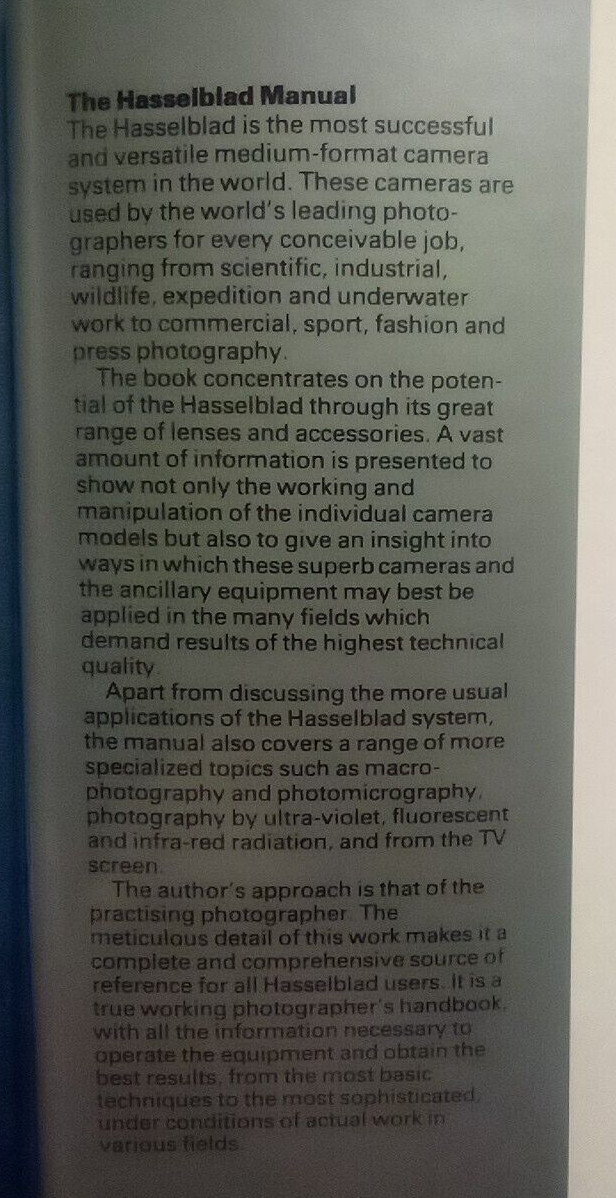 The Hasselblad Manual by Ernst Wildi Vtg 1980 HC 1st Edition Photography Cameras
