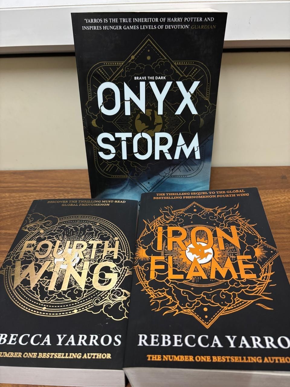 Onyx Storm + Iron Flame + Fourth wing by Rebecca Yarros Paperback and English
