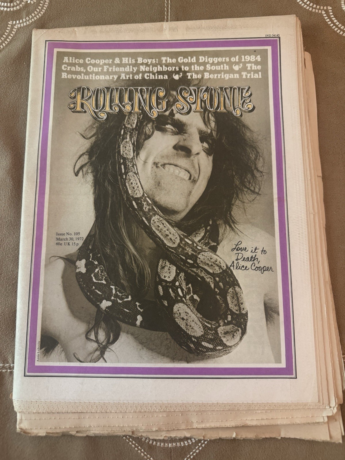 Rolling Stone Magazine March 30 1972 Issue 105 Alice Cooper Cover