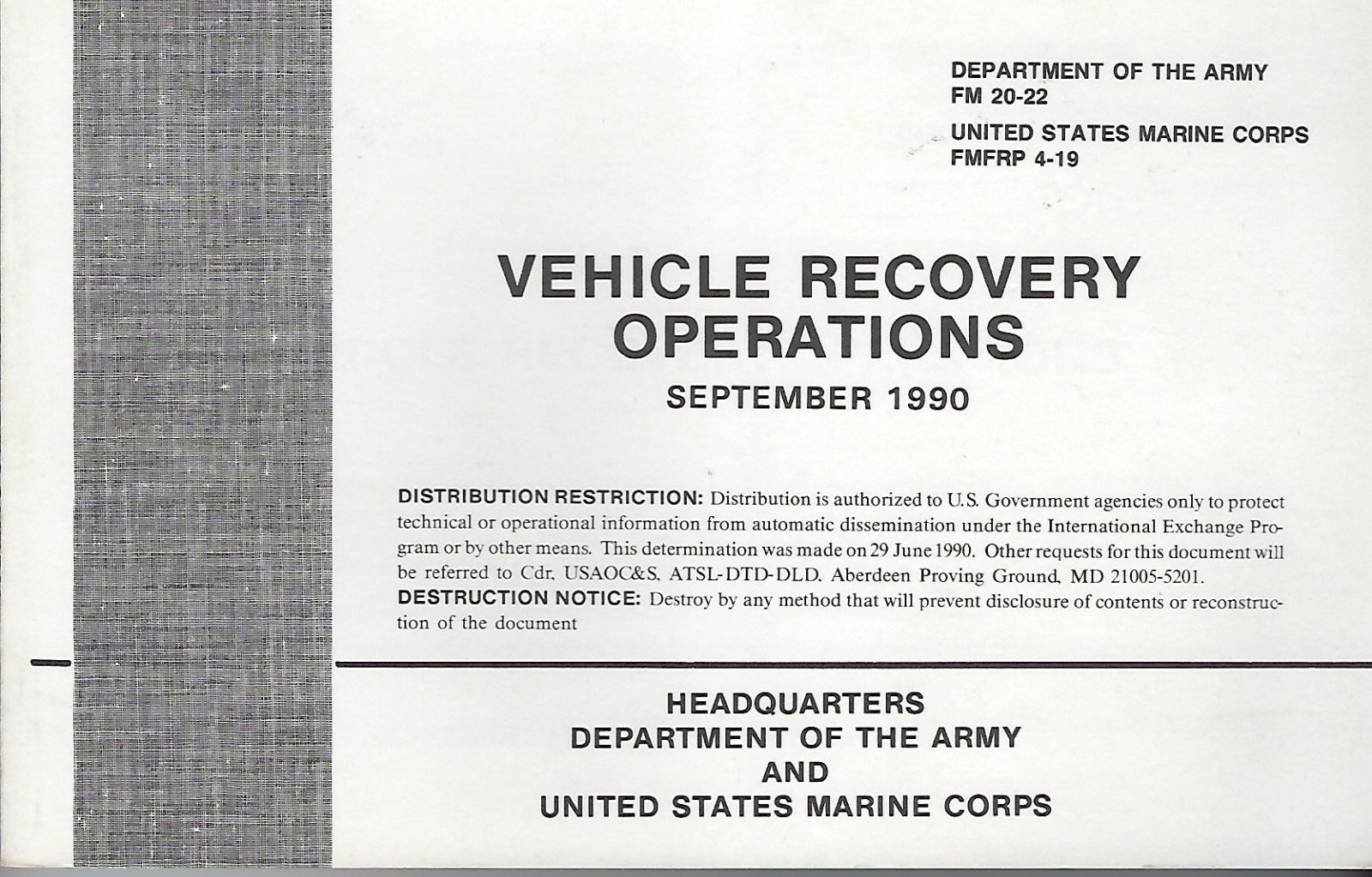 Historical book Vehcle Recovery Operations, 1990